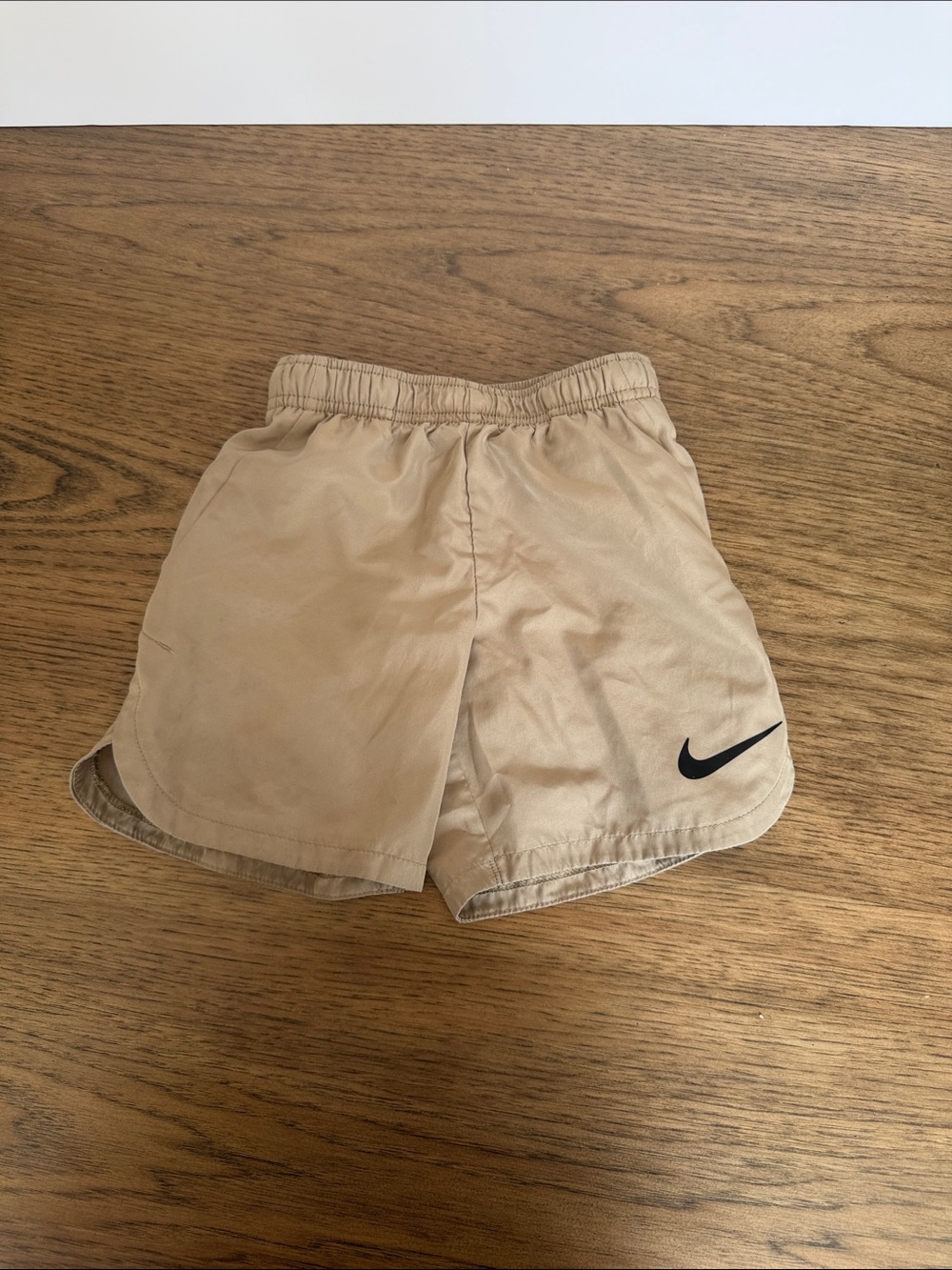 Nike Kids Khaki Athletic Shorts with Black Swoosh